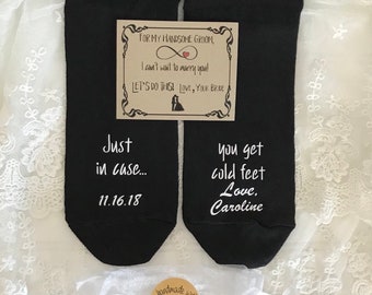 Cold feet socks, Just in case FREE preprinted sock label, Cold Feet Personalized socks w/bride name date Groom Socks, Navy, Charcoal + more