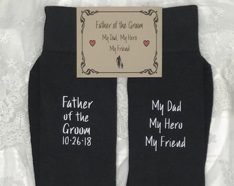 Father of the Groom Gift, My Dad My Friend My Hero, FREE sock label, FREE gift bag, Wedding Socks Groom's Father gift