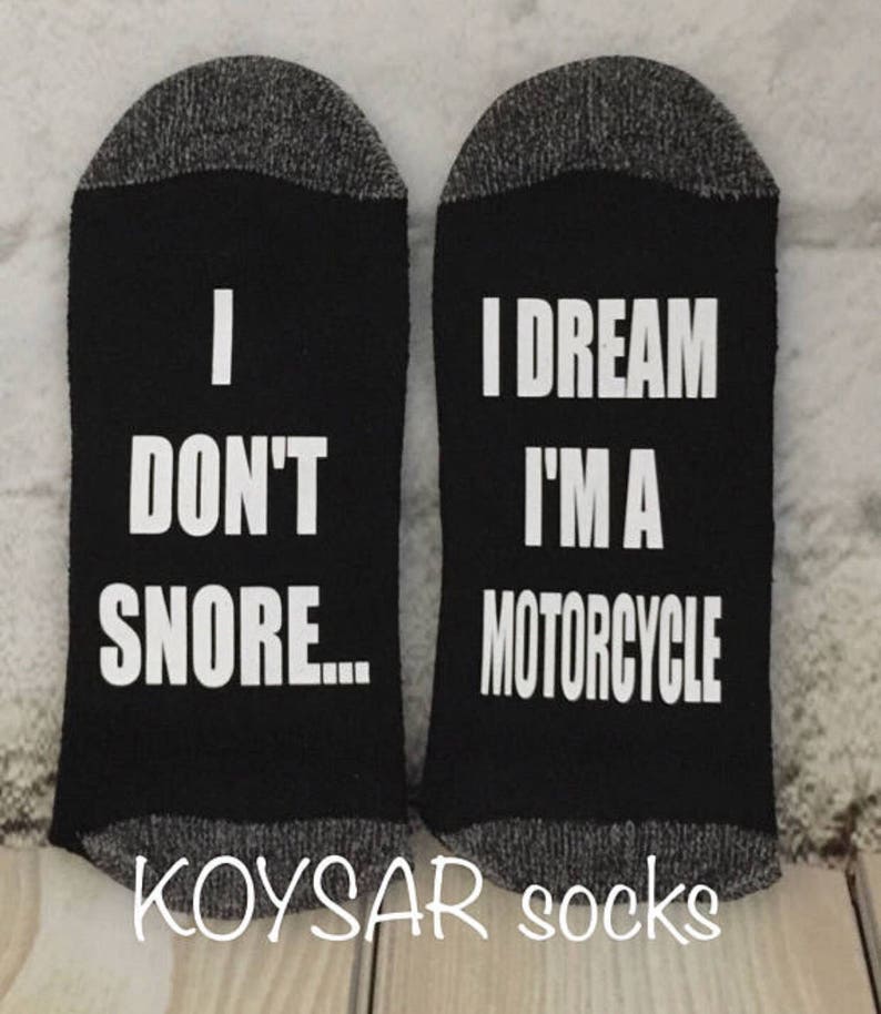 Farmer gifts, Tractor gift socks, I Dont Snore I dream Im a Tractor, OR Motorcycle Funny, Novelty, Gag gift, Valentines Gifts white Motorcycle