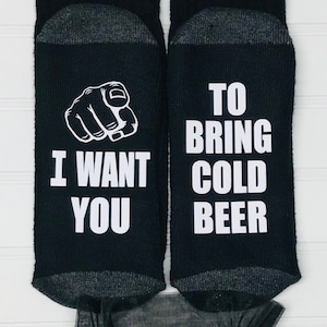 If you can read this, bring me a glass of wine OR I want you to bring cold beer, Beer Socks, Men or Ladies Socks, Beer Father Day funny gift