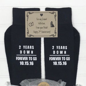 2nd Anniversary gift, FREE Anniversary Groom or Bride Socks Wrapper, Cotton for him, Cotton for her, Dress socks image 5