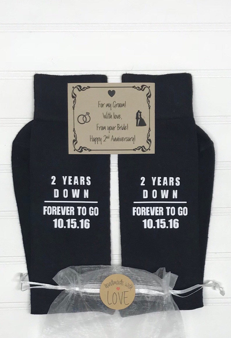 2nd Anniversary gift, FREE Anniversary Groom or Bride Socks Wrapper, Cotton for him, Cotton for her, Dress socks image 5