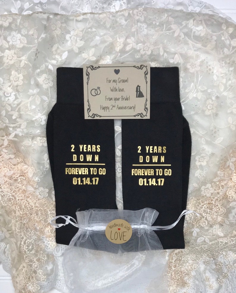 2nd Anniversary gift, FREE Anniversary Groom or Bride Socks Wrapper, Cotton for him, Cotton for her, Dress socks image 3