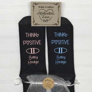 Personalized Fertility Socks, IVF, Gift Bag, Free LABEL, Gift Tag, IUI, Motivational Socks, Think Positive, Transfer Day, Infertility Socks