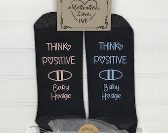 Personalized Fertility Socks, IVF, Gift Bag, Free LABEL, Gift Tag, IUI, Motivational Socks, Think Positive, Transfer Day, Infertility Socks