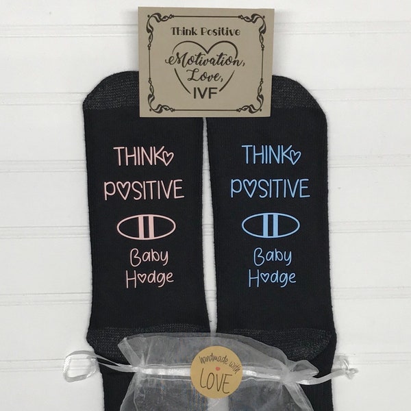 Personalized Fertility Socks, IVF, Gift Bag, Free LABEL, Gift Tag, IUI, Motivational Socks, Think Positive, Transfer Day, Infertility Socks