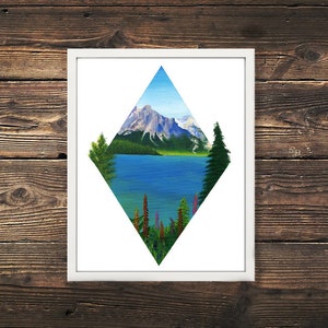 Emerald Lake Yoho National Park Print, British Columbia Canada, Rocky Mountains, Mountain Lake Print, Mountain Painting, Nature Print, Lupin