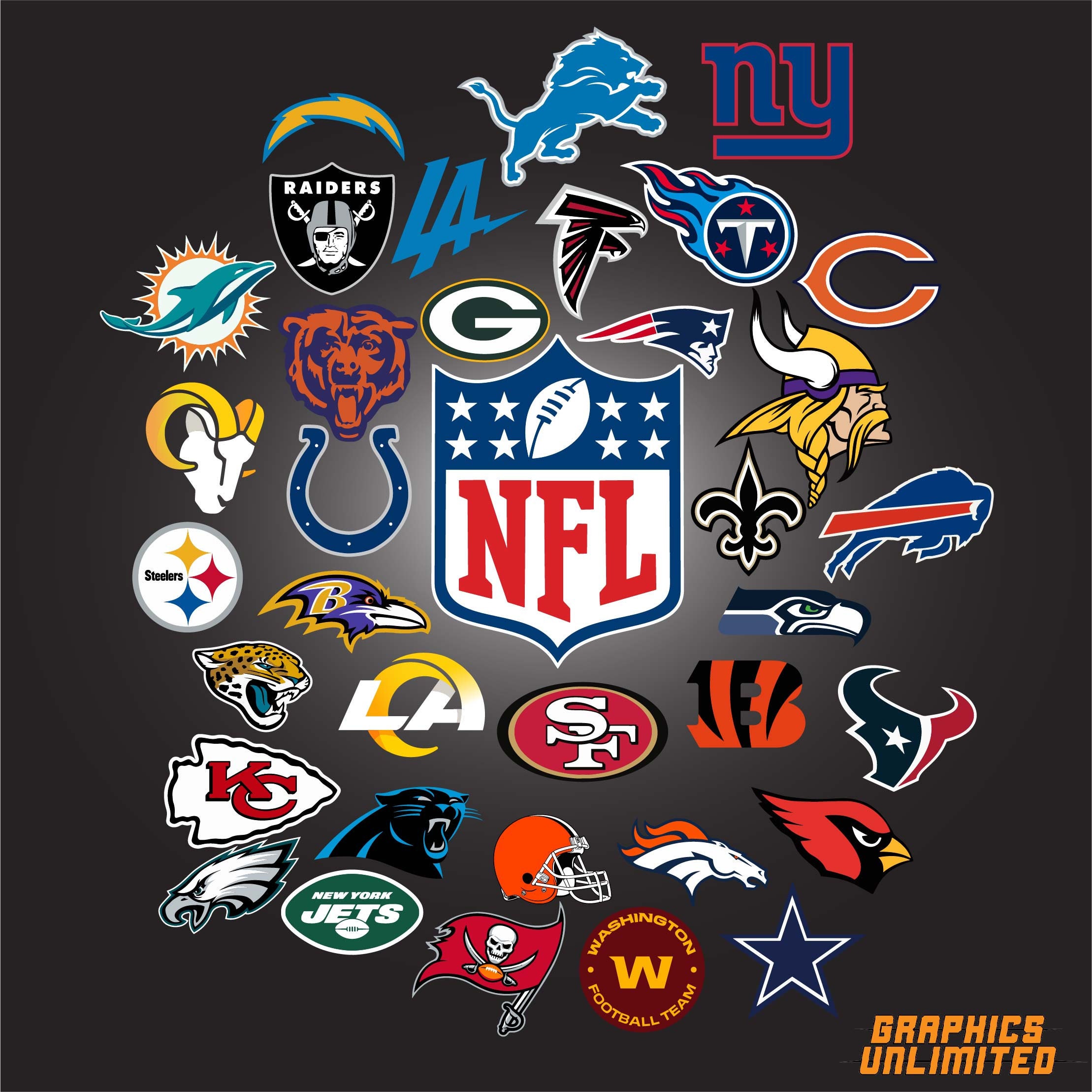 All 32 NFL SVG Teams Logos Up To Date Scalable ai file and | Etsy