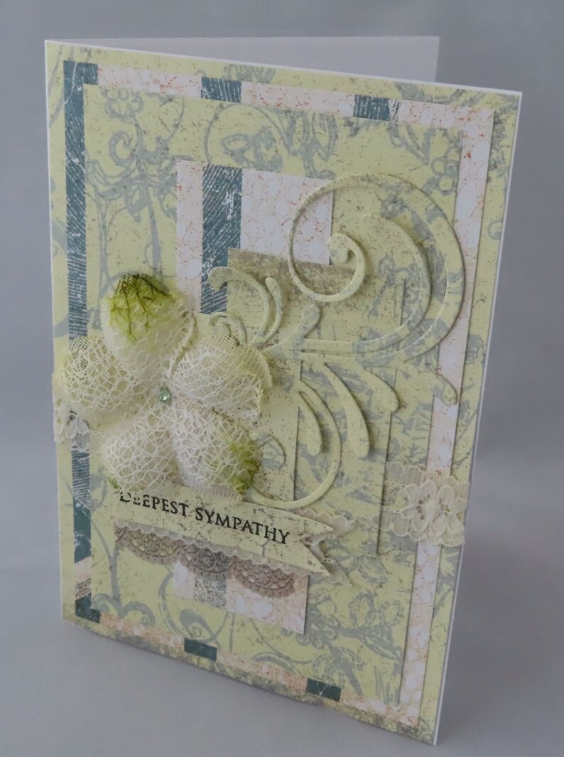 Greeting Stamping Stickers Banner Loss Die cuts Sympathy Card Deepest sympathy Flowers Handmade Grieving Lace Swirls Bling