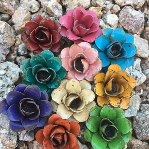 6- Lg Rustic Metal Roses Flowers