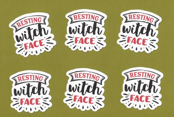 Details about   Halloween Resting Witch Face Funny Hallo Sticker Landscape 