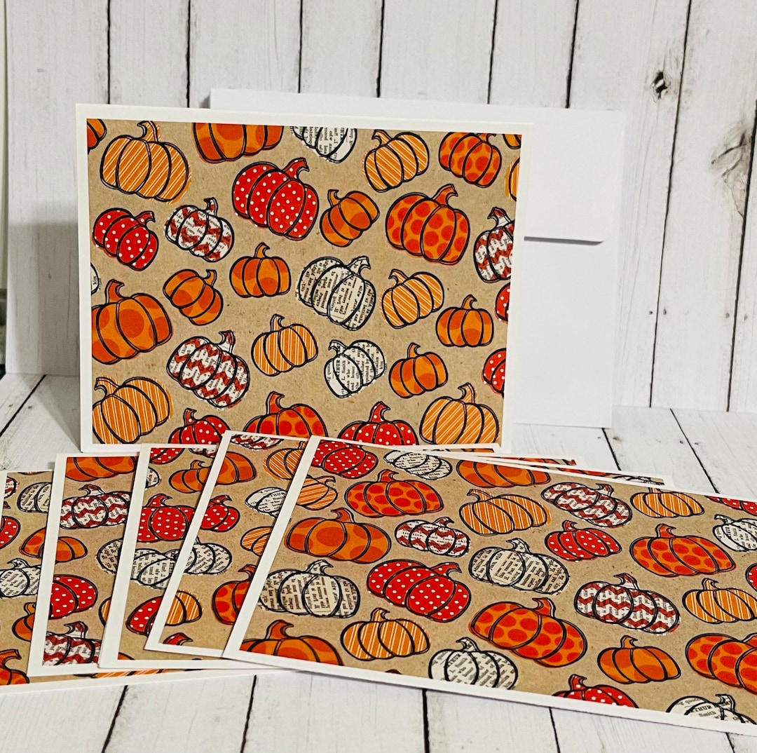 Pumpkin Cards, Handmade Cards, Set of 6, Note Cards for Fall, Autumn ...
