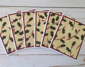 Holly Cards, Christmas Cards, Set of 6, Blank Holiday Note Cards