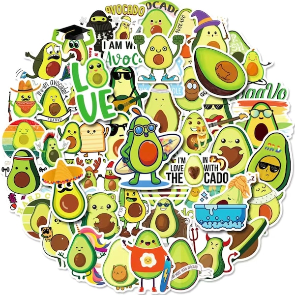 Avocado Stickers, Vinyl Stickers, Decals, Fun Stickers, 5 Pack