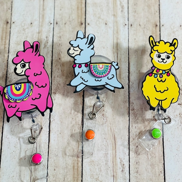 Retractable ID Badge Holder, Llama  Badge Wheels. Choose your Color