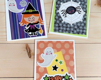 Halloween Cards, Kids Halloween Cards, Set of 3, Blank Cards featuring Halloween