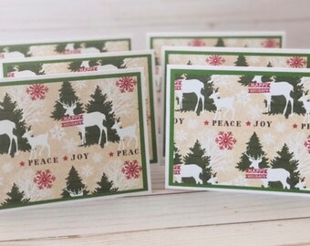 Christmas Cards, Peace Joy Cards, Set of 6, Blank Holiday Note Cards