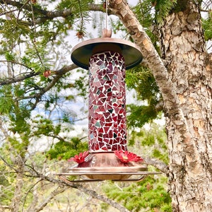 Red Glass Mosaic Hummingbird Feeder