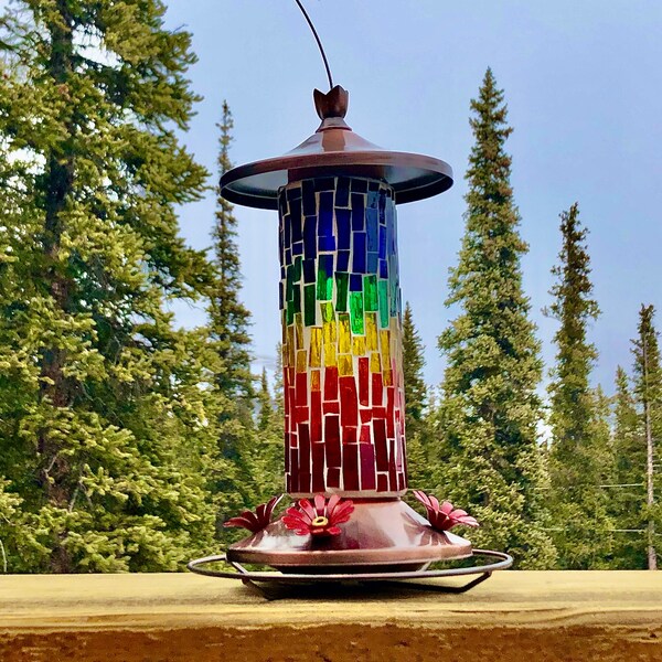 Rainbow Block Glass Hummingbird Feeder