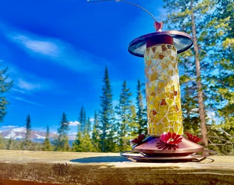 Comedero para colibríes amarillo y ámbar
