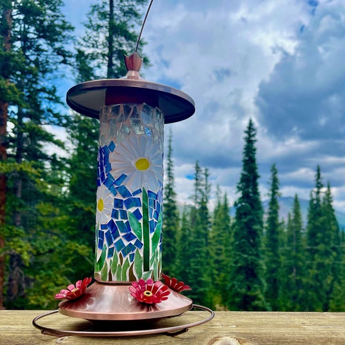 Daisy Flower Glass Mosaic Hummingbird shops Feeder