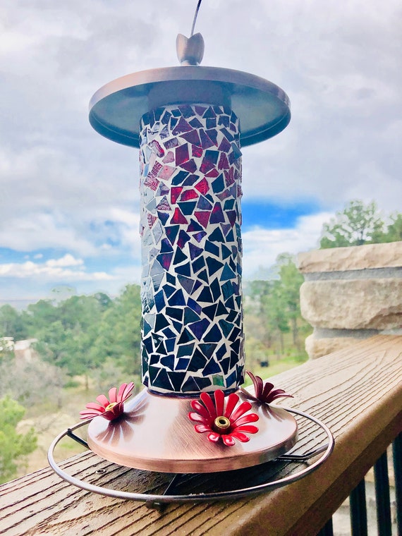 Glass Mosaic Hummingbird Feeder Purple And Red Etsy