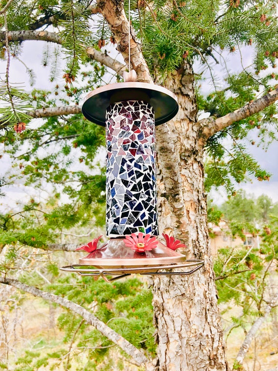 Glass Mosaic Hummingbird Feeder Purple And Red Etsy