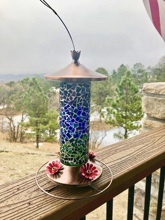 Glass Mosaic Hummingbird Feeder Blue Purple And Green Fade Etsy