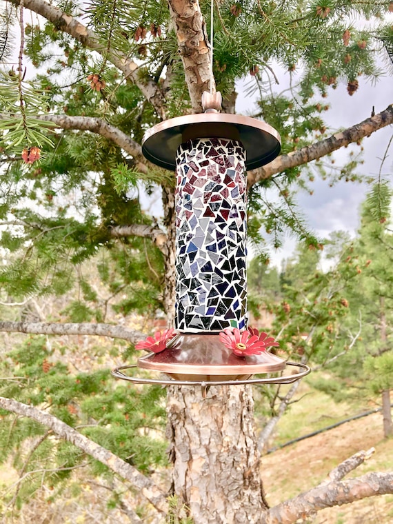 Glass Mosaic Hummingbird Feeder Purple And Red Etsy