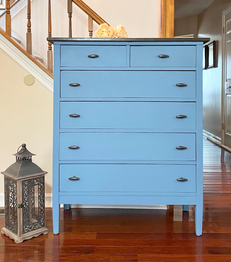SOLD Sample Piece / Tall Chest of Drawer Painted Blue Oak Etsy