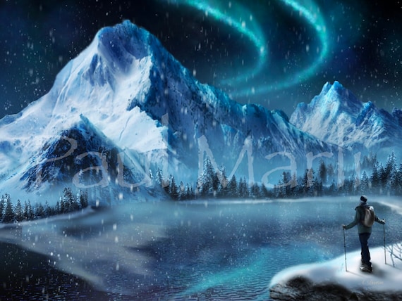 オーロラ - 風景画 - アラスカ - 風景画 - 家の装飾 - デジタル