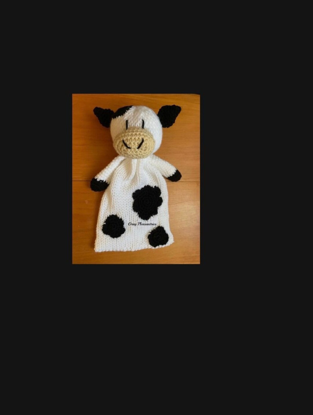 Black and White Cow Lovey, Security Blanket, Baby Gift, Snuggle Toy