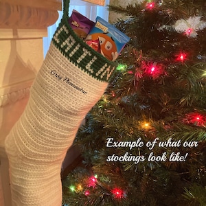 Crocheted Personalized Stocking, Made to Order, Custom, Traditional, Classic Christmas Stocking, Santa Stocking Stuffer, Handmade, Gifts