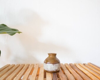 vintage brown and cream pottery bud vase