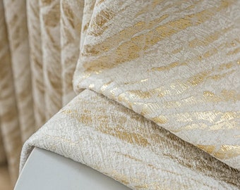 Extra long Curtain high celling tall window double side room divider curtain Drapery chevron gold metallic cream high-end Custom drape