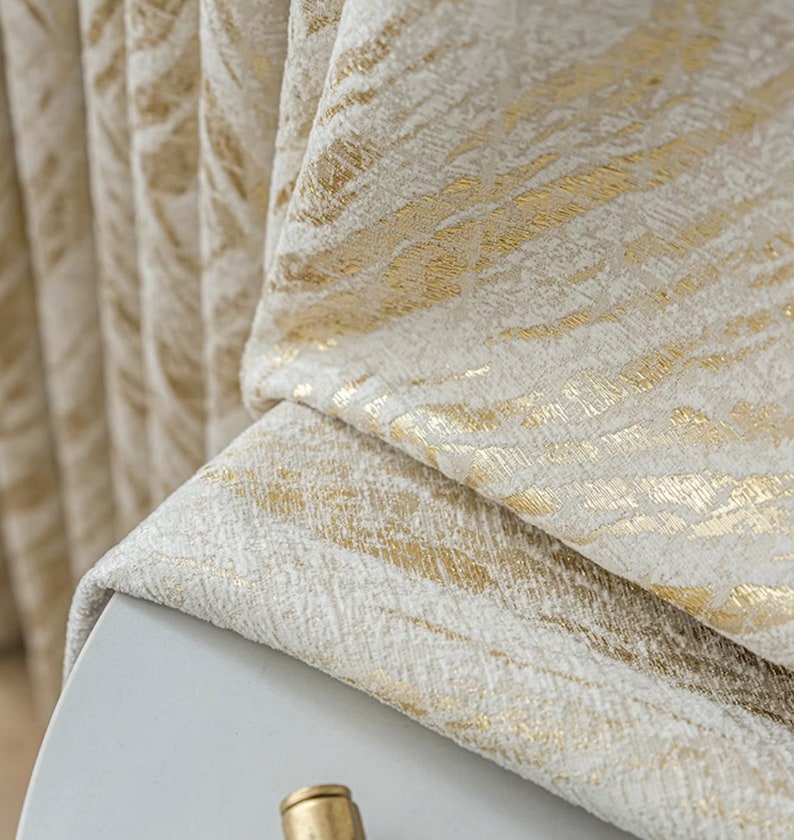 Extra long Curtain high celling tall window double side room divider curtain Drapery chevron gold metallic cream high-end Custom drape image 1