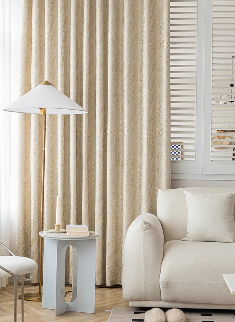 Extra long Curtain high celling tall window double side room divider curtain Drapery chevron gold metallic cream high-end Custom drape image 7