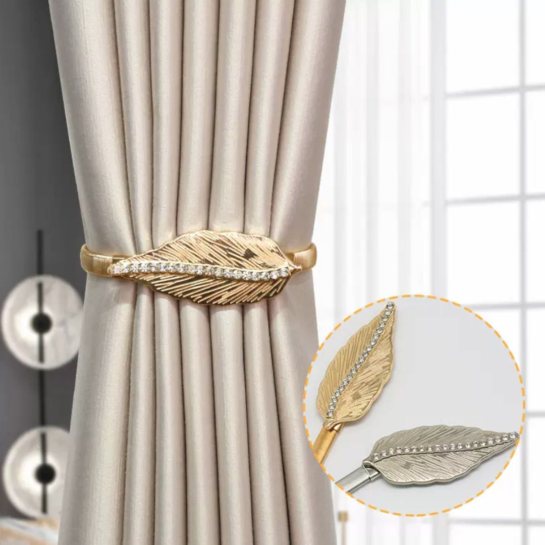 ONE PAIR Elegant Metal Leaf Leaves Crystal Rhinestone Curtain Tie Back