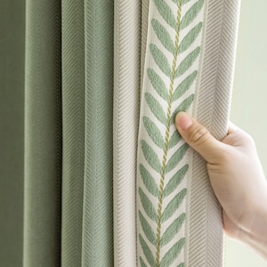 Custom Drapery two tone green off white Cotton Chenille Curtain Nursery blackout drape french door backyard Countryside baby kid bedroom