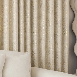Extra long Curtain high celling tall window double side room divider curtain Drapery chevron gold metallic cream high-end Custom drape image 3