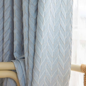 Extra Long Custom made Drapes Luxury Drapery embossed chevron Pattern light blue Curtain Tall celling high Window Modern home decor