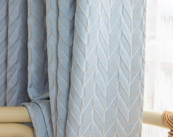 Extra Long Custom made Drapes Luxury Drapery embossed chevron Pattern light blue Curtain Tall celling high Window Modern home decor