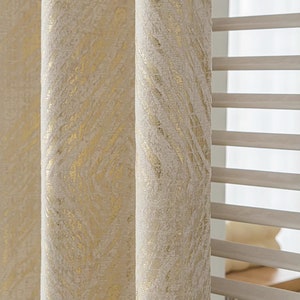 Extra long Curtain high celling tall window double side room divider curtain Drapery chevron gold metallic cream high-end Custom drape image 4