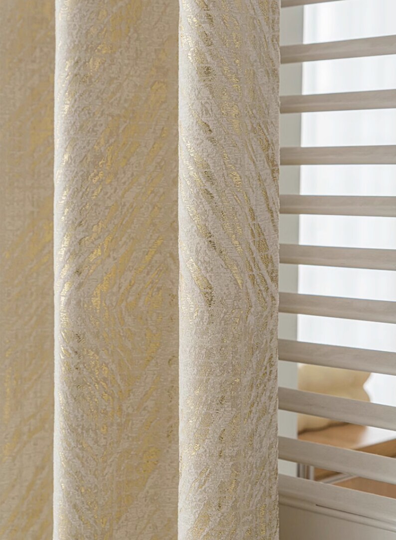 Extra long Curtain high celling tall window double side room divider curtain Drapery chevron gold metallic cream high-end Custom drape image 4