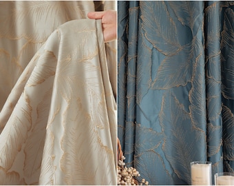Custom made Pair of Modern Contemporary Embossed metallic gold thread leaf Pattern Drapery Floor Curtain high end drape bedroom living room