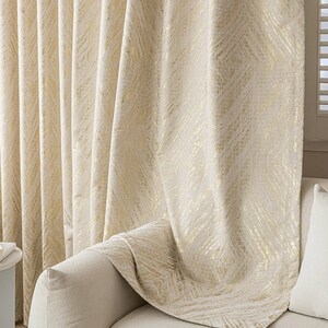 Extra long Curtain high celling tall window double side room divider curtain Drapery chevron gold metallic cream high-end Custom drape image 5