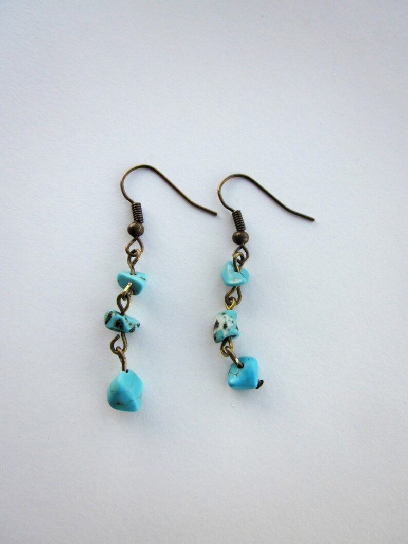 Turquoise Chip Earrings Bronze Colored Turquoise Earrings Etsy