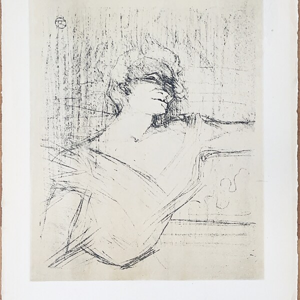 Vingage 1940's Toulouse Lautrec Original Lithograph Dans La Glu Limited Edition from the Yvette Guilbert portfolio