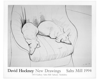 Vintage Exhibition Poster Original for David Hockney 1994 Show featuring Black and White Dogs