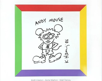 Vintage Keith Haring, Andy Warhol, Andy Maus, Original Ausstellung Museum Poster
